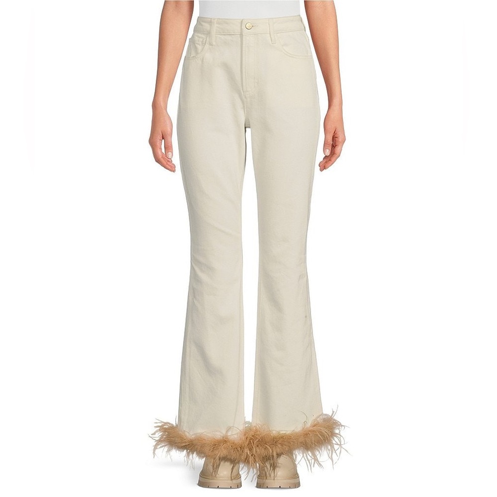 Gianni Bini x Nastia Liukin Anna Denim Straight Leg Feather Detail Jeans